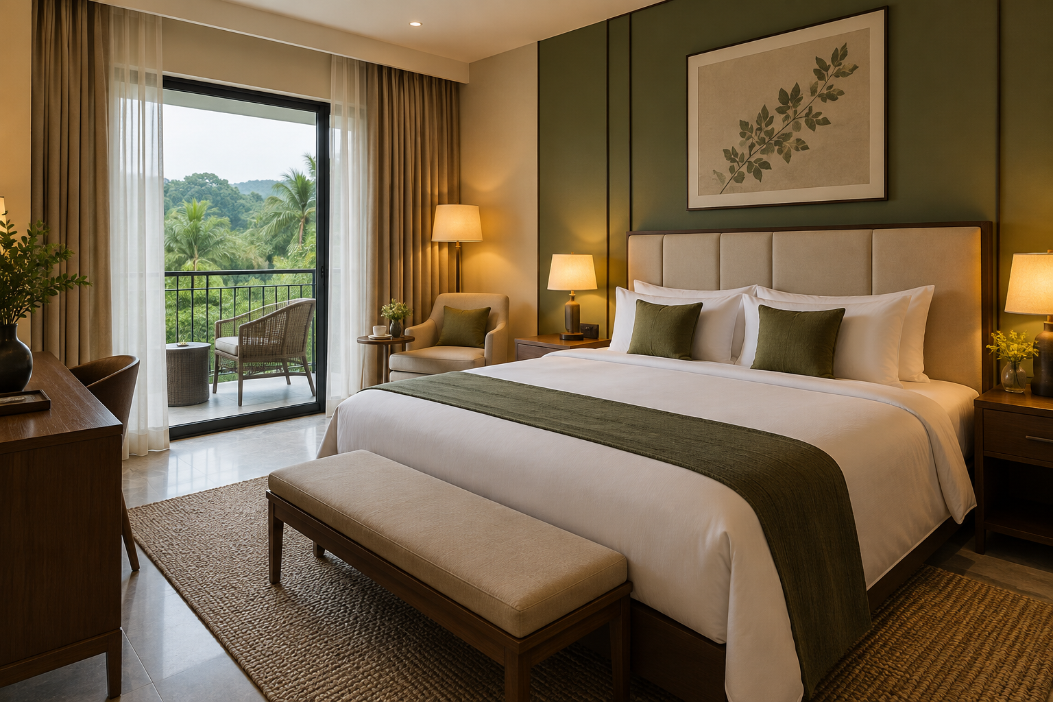 Warm, private hotel room prepared for a comfortable stay